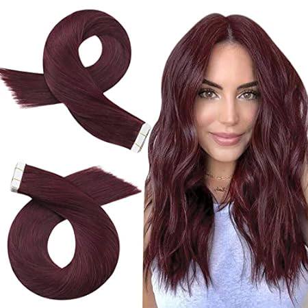 Moresoo Red Tape in Hair Extensions Human Hair Invisible
