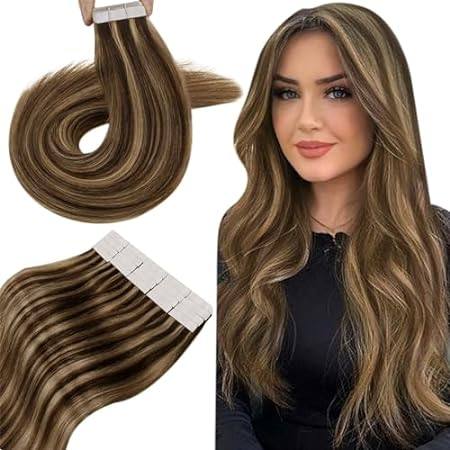 Hetto Human Hair Tape in Extensions #4/27 Brown Highlight