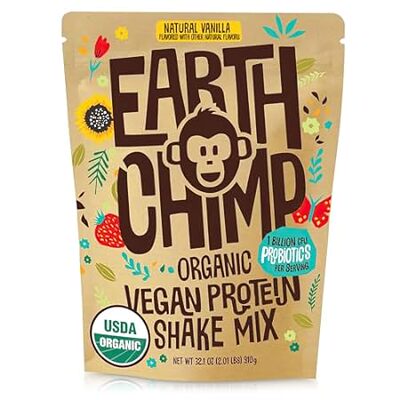 EarthChimp Organic Vegan Protein Powder - 26 Servings， 32