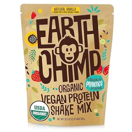 EarthChimp Organic Vegan Protein Powder - 26 Servings， 32