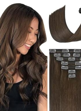 Hair Extensions Real Human Hair Clip ins， Medium Brown Ha