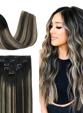 DOORES Clip in Hair Extensions Human Hair， 75g 5pcs Balay