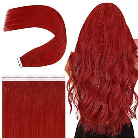 Human Hair Tape in Extensions Red hair extensions tape in