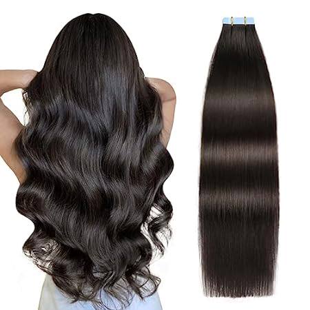 SUYYA Tape in Hair Extensions Natural Black 100% Remy Hum