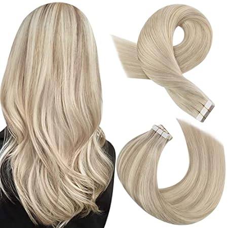 Moresoo Human Hair Extensions Tape in Blonde Hair Tape in