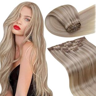 LaaVoo Blonde Clip in Hair Extensions Real Human Hair Ash