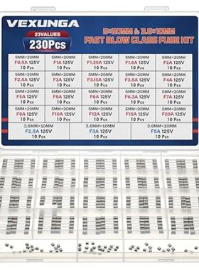 VEXUNGA 23Values 230pcs 125V Glass Fuses Kit 0.5A 1A 1.25