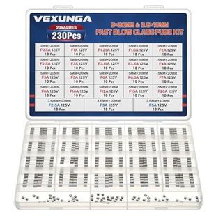 125V Glass 23Values 1.25 0.5A 230pcs Kit VEXUNGA Fuses