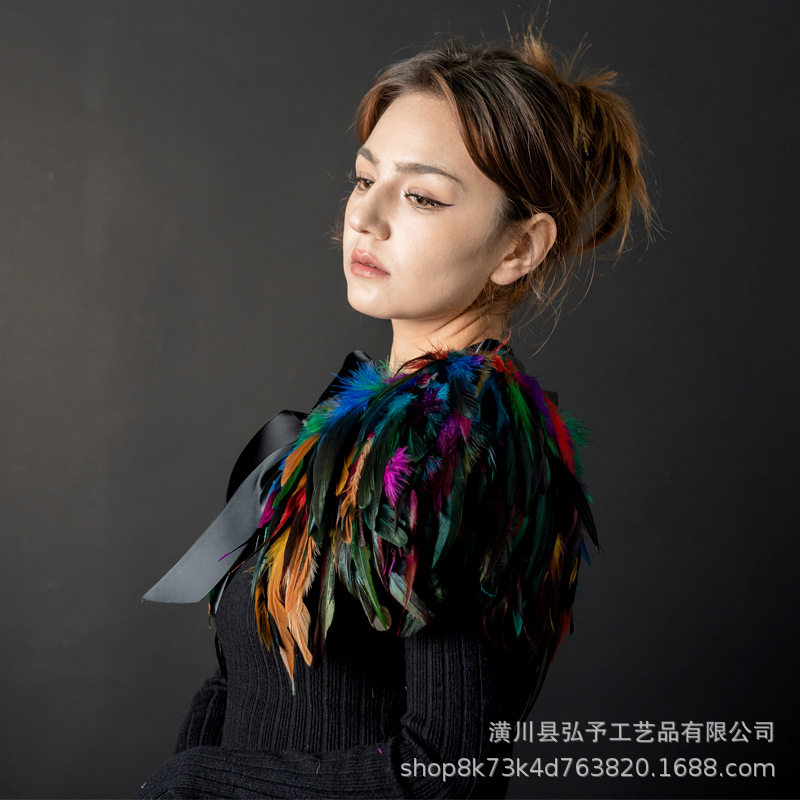 哥特式羽毛斗篷披肩披风坎肩假领子万圣节化装舞会派对服装肩