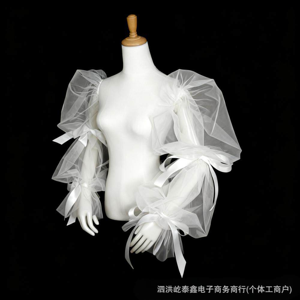 仙气透明白色网纱灯笼泡泡袖套女新娘婚纱礼服遮手臂套拍照道具
