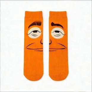 跨境新款Funny Expression Socks趣味表情袜橙脸袜子