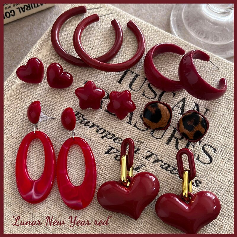 秋冬复古红色耳钉2025年新款