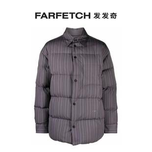 White男士 Off logo刺绣条纹蓬松夹克FARFETCH发发奇