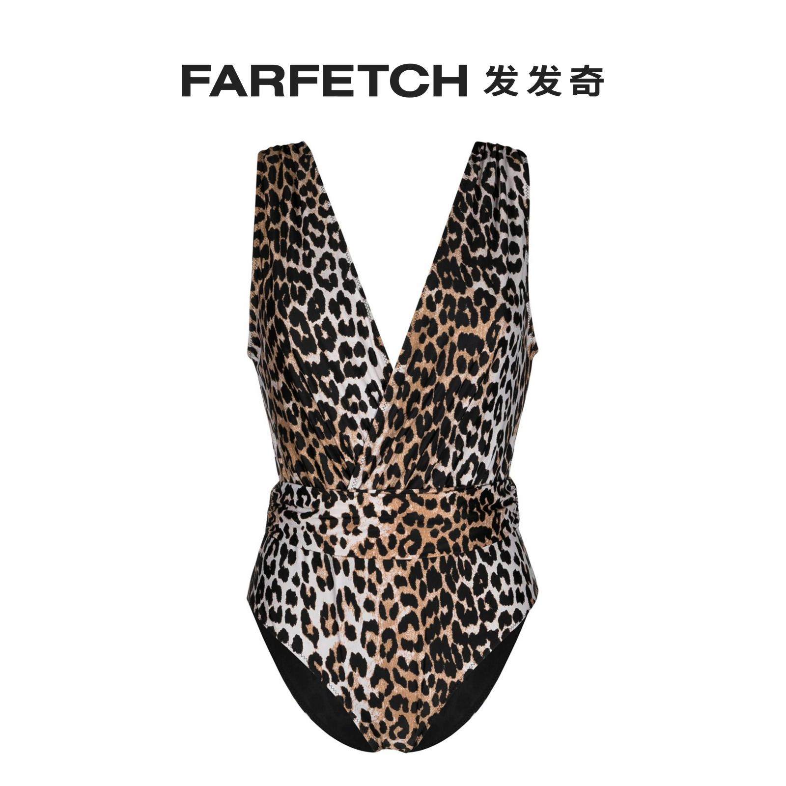游泳泳衣ganni女士豹纹深v领连体泳衣farfetch发发奇