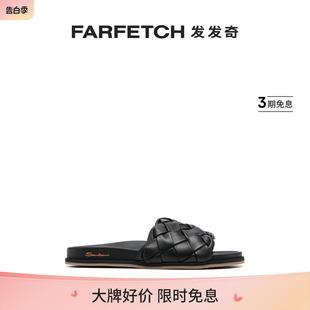 Santoni男士 FARFETCH发发奇 编织设计小牛皮拖鞋