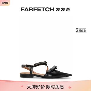 Ganni女士蝴蝶结细节裹踝芭蕾平底鞋 FARFETCH发发奇