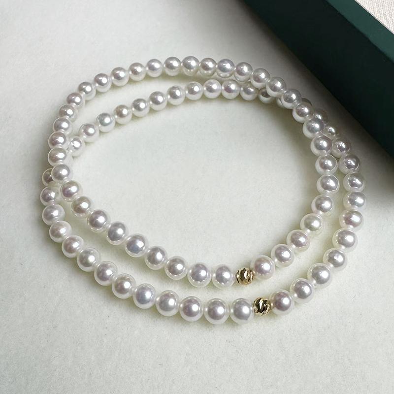 弹力绳珍珠手链4-4.5mm18k金极光