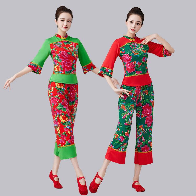 广场舞服装东北大花布秧