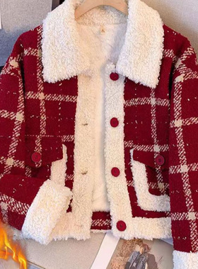 红色小香风外套女2025新款今年流行爆款秋冬加绒加厚小个子羊羔毛