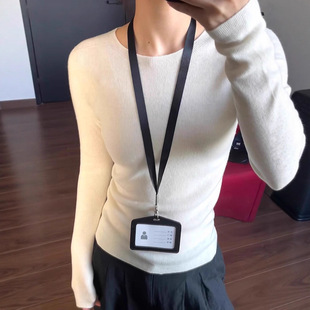 白色修身圆领针织打底衫女2025年秋冬季显瘦内搭正肩套头毛衣上衣