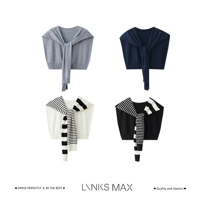 Links Max【钱老板专属】撞色肌理感不对称条纹针织披肩34401