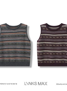 【钱老板专属】LINKS MAX复古费尔岛绵羊毛圆领针织衫马甲39180