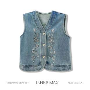 【钱老板专属】Links Max 国风复古立体刺绣牛仔马甲 38196