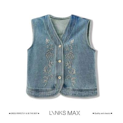 【钱老板专属】Links Max 国风复古立体刺绣牛仔马甲 38196