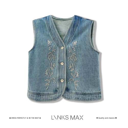 【钱老板专属】Links Max 国风复古立体刺绣牛仔马甲 38196