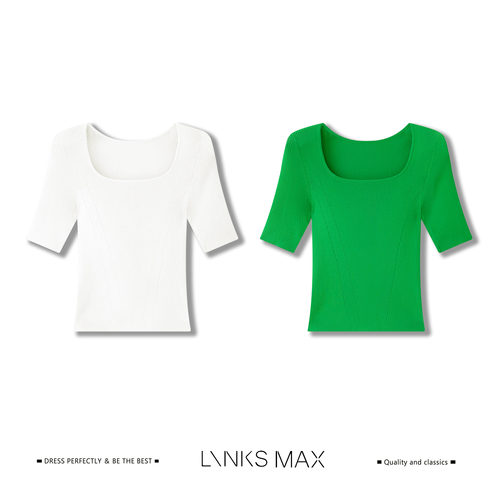 Links Max【钱老板专属】 方U领修身凉感中袖针织衫 34569
