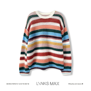 Links Max【钱老板专属】马海毛彩虹撞色条纹针织衫14120