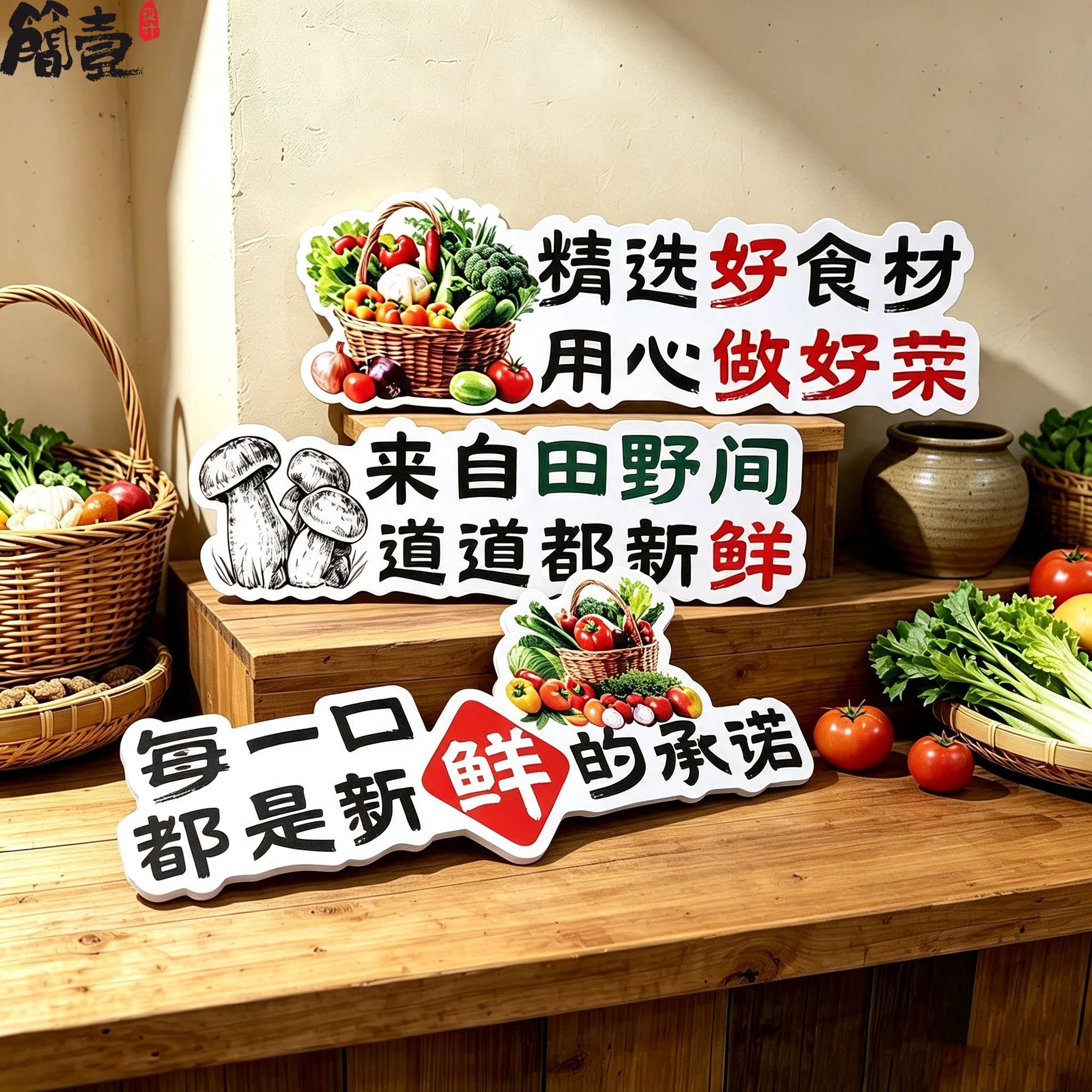 网红土菜馆餐厅人间烟火味情景布置氛围田野风PVC雪弗板标识展示