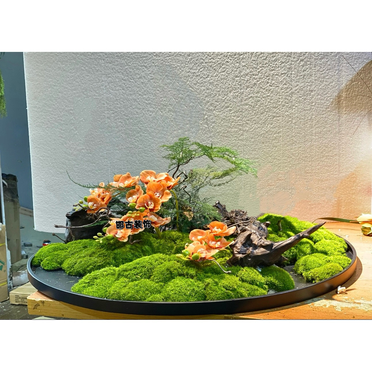 餐桌中间摆花大圆桌转盘装饰永生苔藓蝴蝶兰花艺桌花景观造景摆台,家居饰品,餐桌花艺,淘宝优惠券,粉丝福利购,淘宝优惠卷