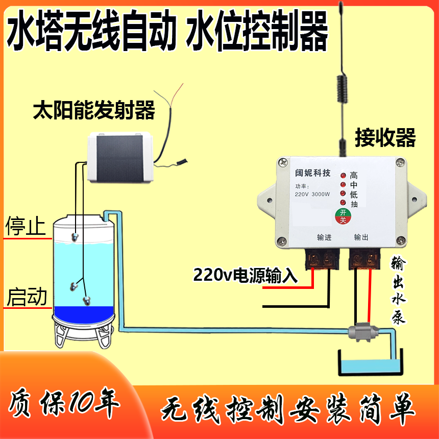 家用水塔无线自动上水开关水位控制器水箱水池抽水220v液位控制阀