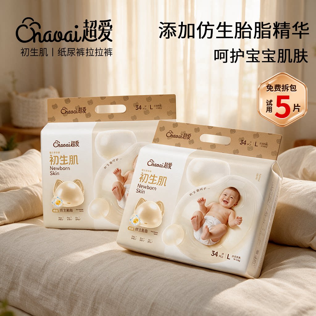 超爱初生胎脂纸尿裤拉拉裤新生儿宝宝尿片特护婴幼儿透气尿不湿