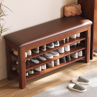 软包换鞋全实木鞋架鞋柜门口坐凳一体多层入户门家用穿鞋凳子进门