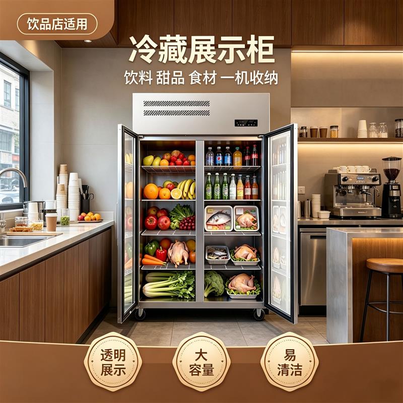 云厨系列-双门展示柜冷藏酒水柜冷藏大容量厨房酒店立式开门冷柜