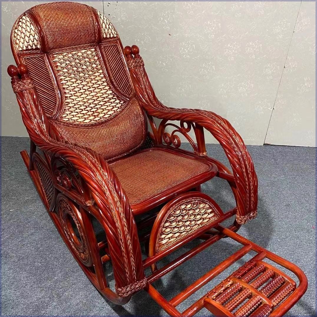天然真藤摇椅客厅老人真藤椅家用大人实木藤编逍遥躺椅阳台摇摇椅