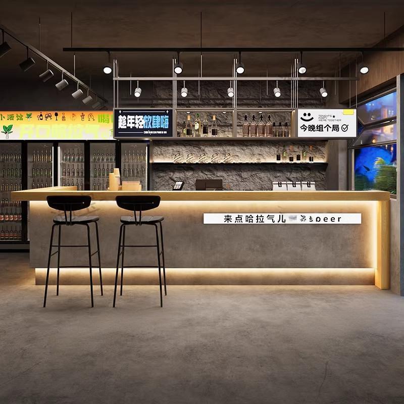 复古风酒馆酒吧吧台咖啡厅收银台奶茶店民宿前台文化石接待台定制