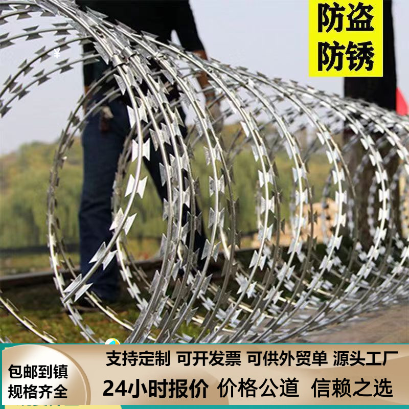 防盗不锈钢刀片刺绳刺网滚笼铁蒺藜防爬带刺铁丝网围墙防护围栏网图片