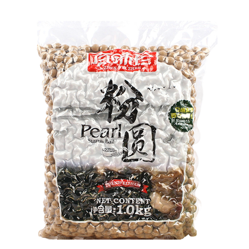 真味珍0.8CM黑色珍珠粉圆1kg奶茶店专用大颗粒快免煮琥珀黑糖珍珠