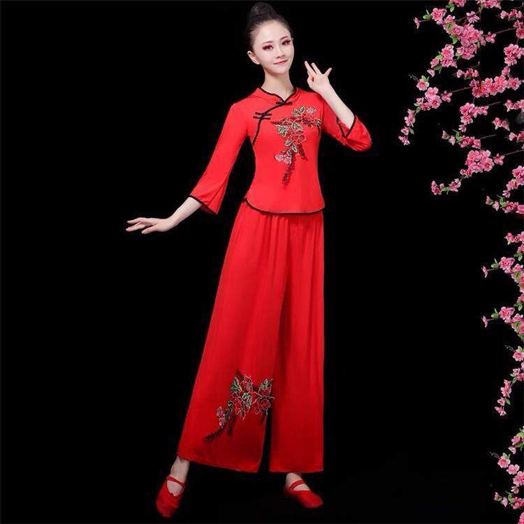 新款广场舞服装女春夏新款民族舞蹈演出服中老年秧歌服套装舞衣服