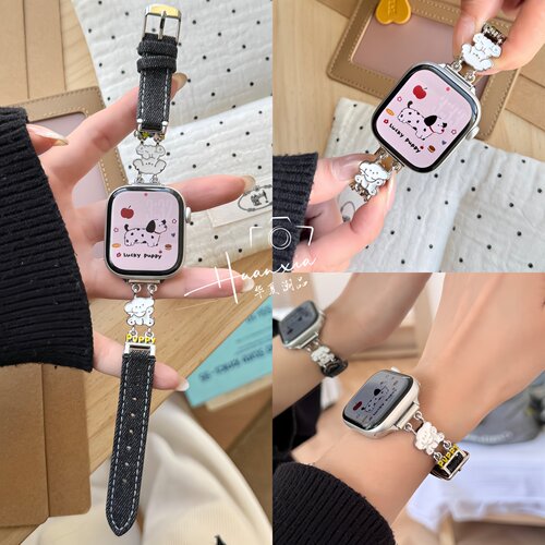 苹果手表牛仔皮质金属表带