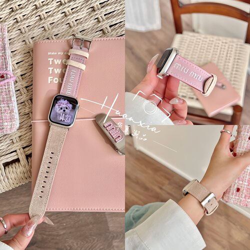 miumiu刺绣牛仔皮质适用苹果表带
