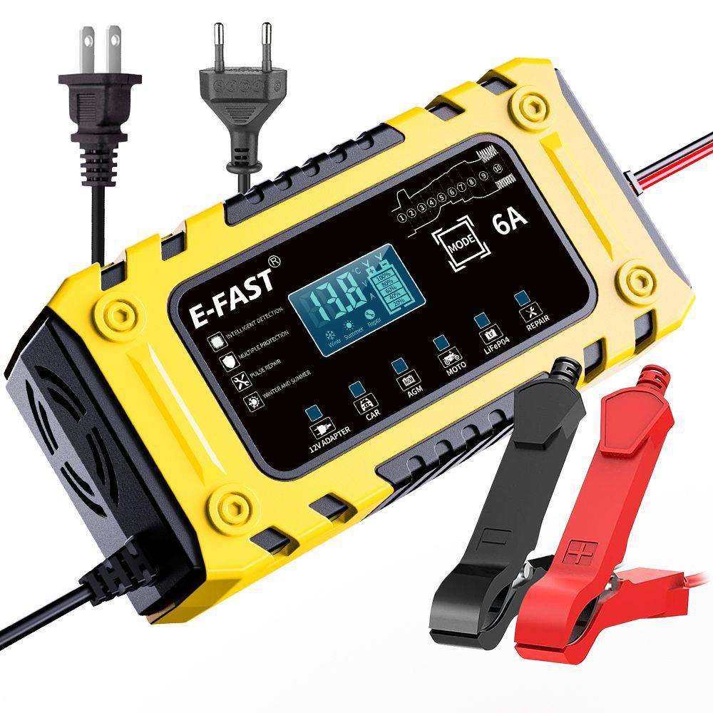 跨境12V6A铅酸铁锂电瓶充电10段式智能带电源模式充电器