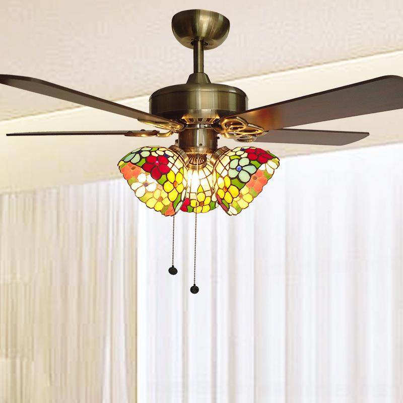 地中海吊扇灯家用吊灯带电风扇客厅餐厅卧室田园风时尚灯具灯饰