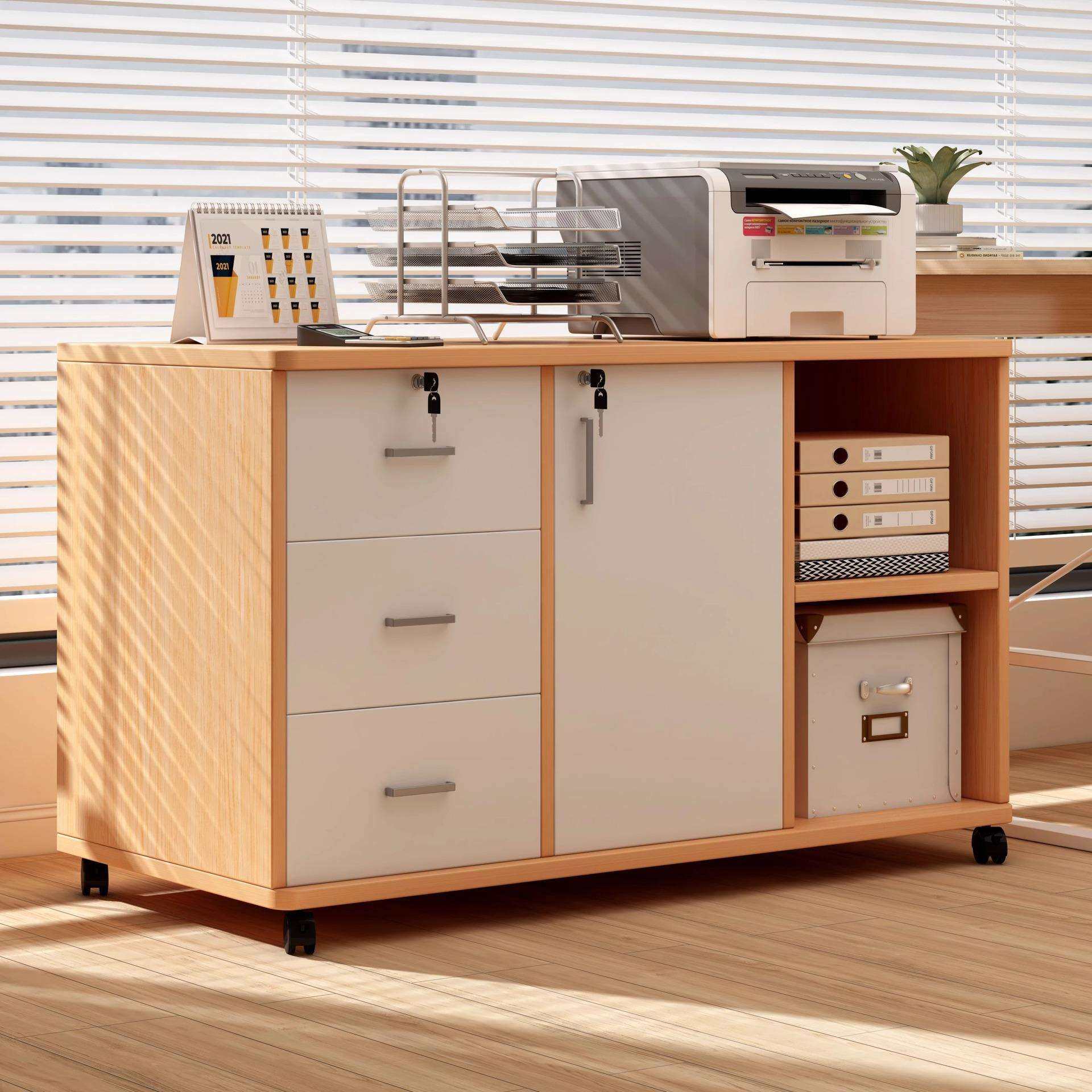 文件柜办公室带锁可移动储物柜抽屉柜带轮桌下收纳矮柜家用床头柜