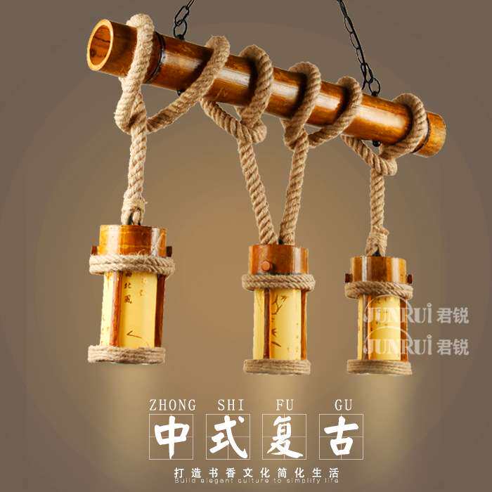 个性创意灯美式乡村吊灯餐厅旧酒吧台咖啡厅服装店竹子麻绳吊灯