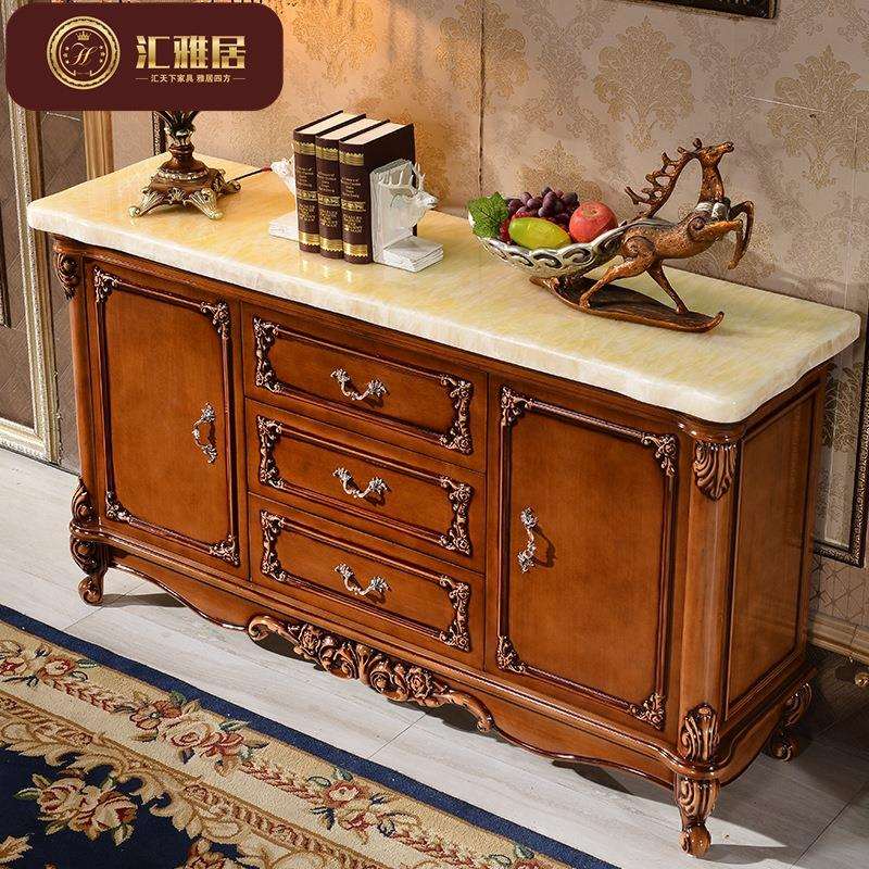 大理石餐边柜茶水柜橱柜碗柜酒柜欧式实木储物柜法式带门