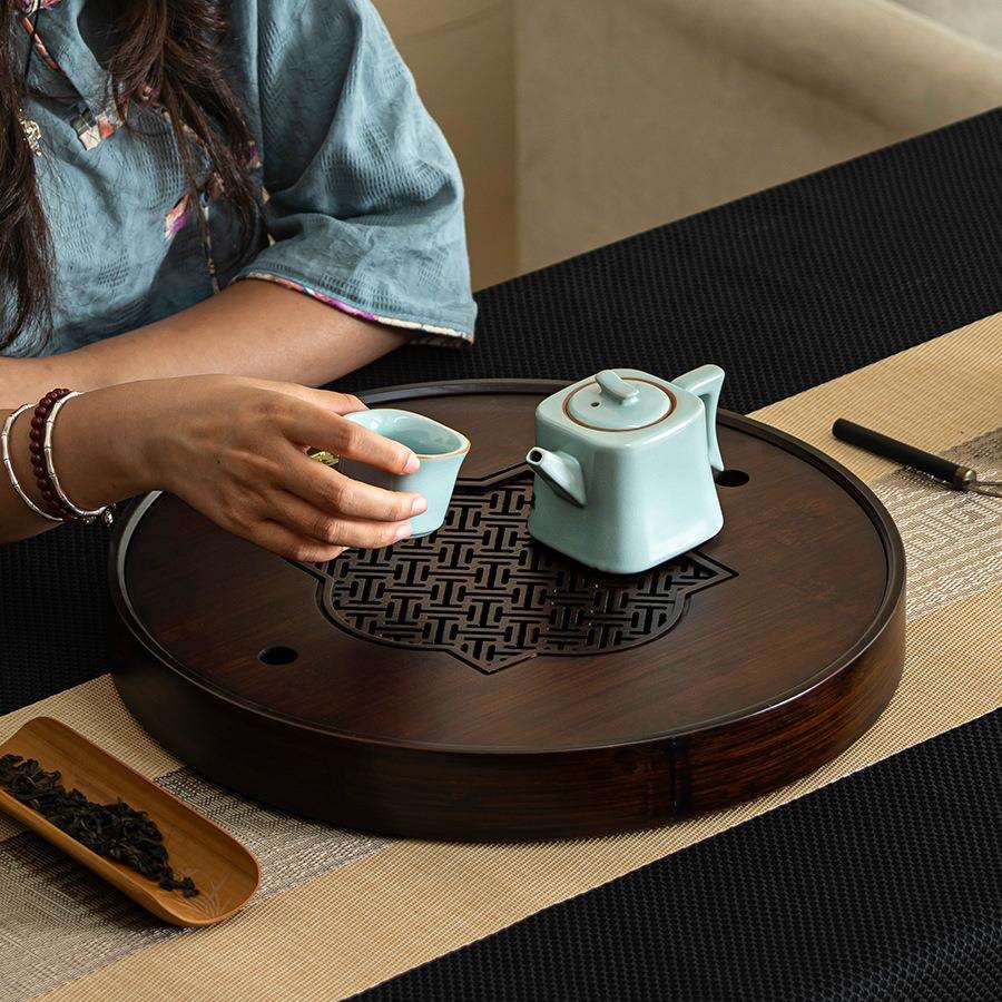 2025新款茶盘家用小型茶台竹茶托盘沥储水茶具圆形办公室实木茶海